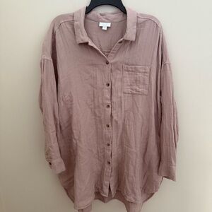 J Jill 100% Cotton Dusty Pink Textured Double Gauze Button Up Tunic Top